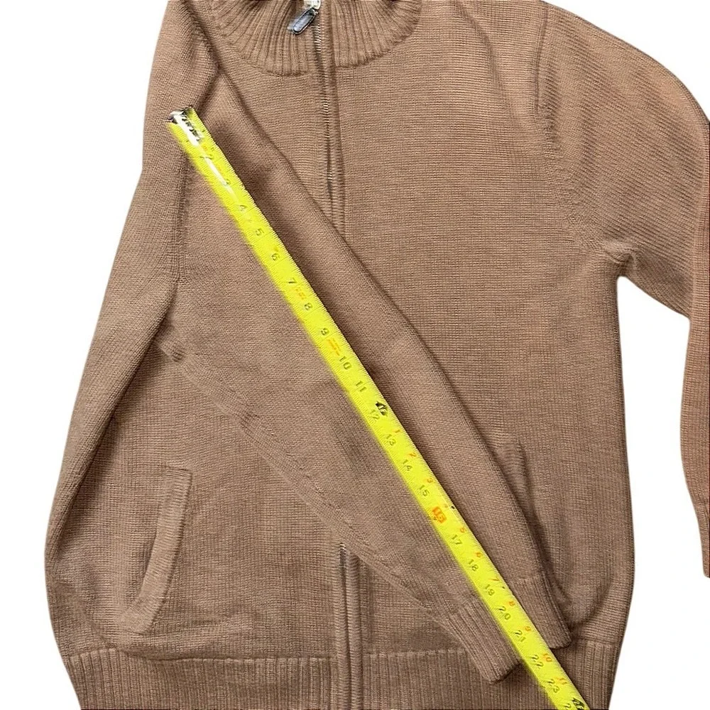 LL Bean Mens Large Full Zip Cotton Cardigan Sweater Tan Brown Mock Neck HJS6